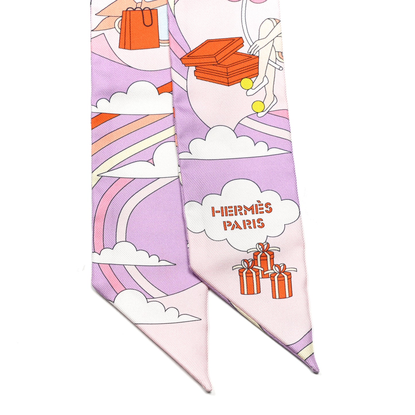 Silk Carres Volants Twilly Lilas Rose Pale Or