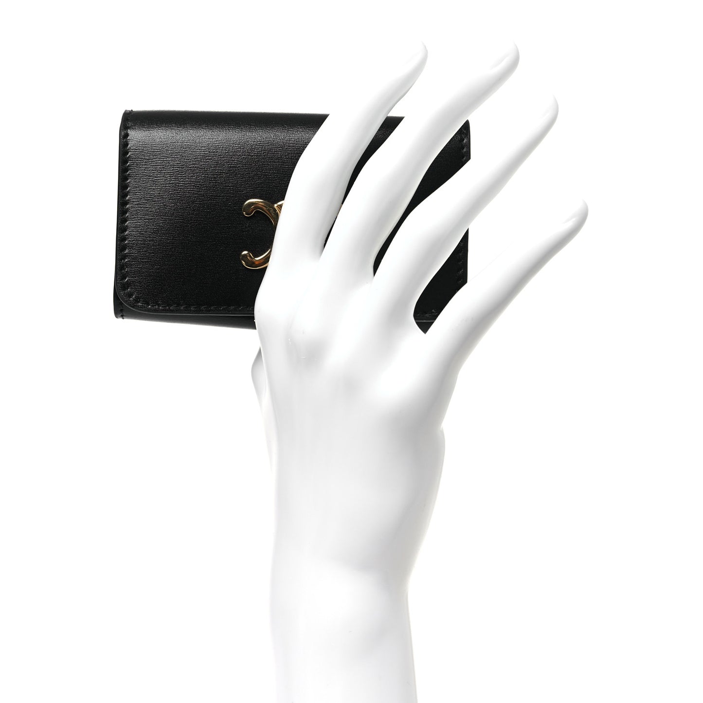 Shiny Calfskin Triomphe Key Case Black
