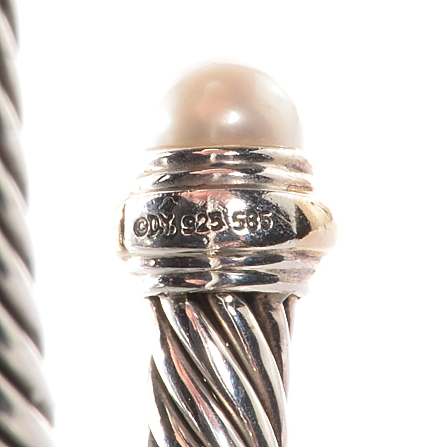 David Yurman Sterling Silver 14K Yellow Gold Pearl 7mm Cable Classics Bracelet 5 of 5