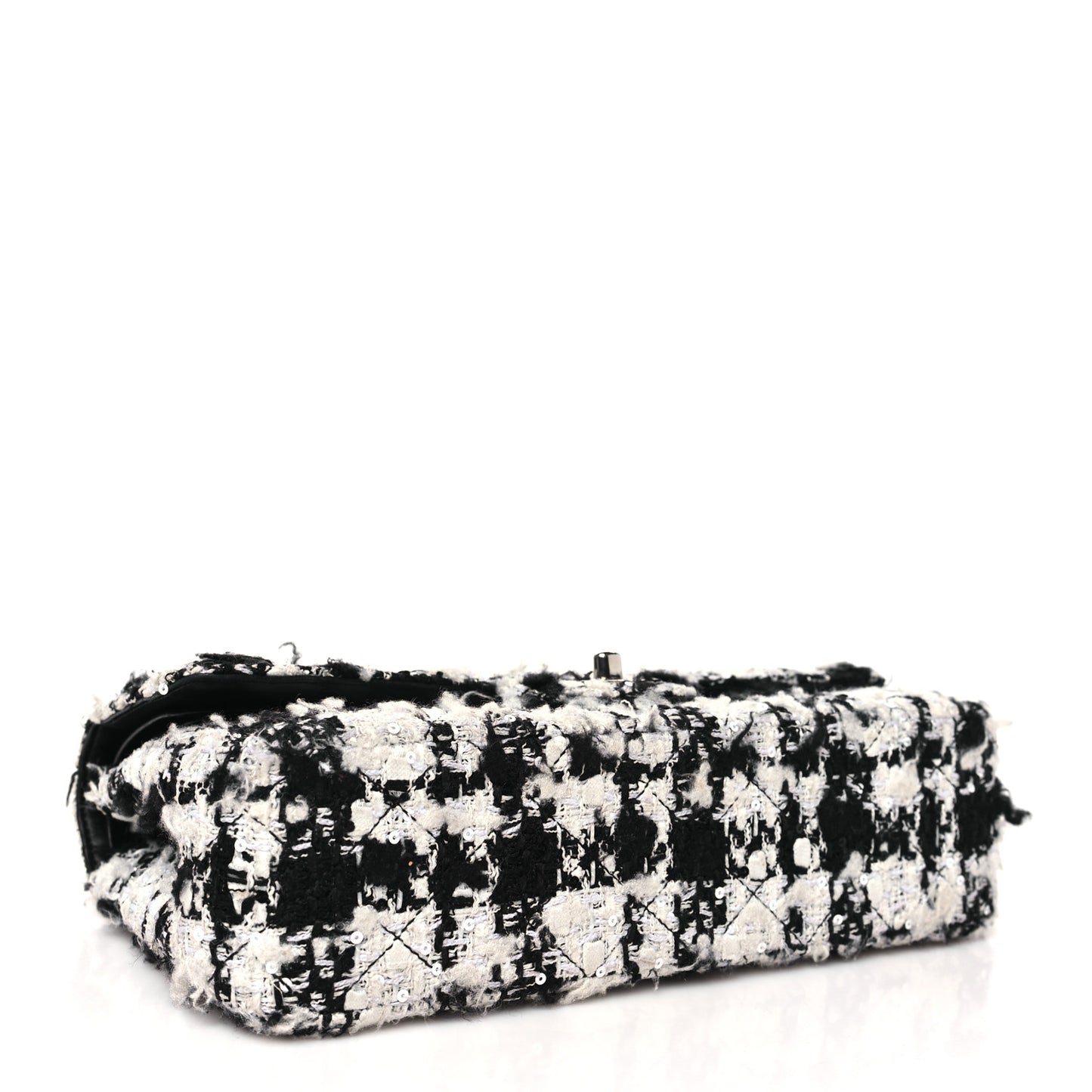 Tweed Quilted Medium Double Flap Black Ecru White