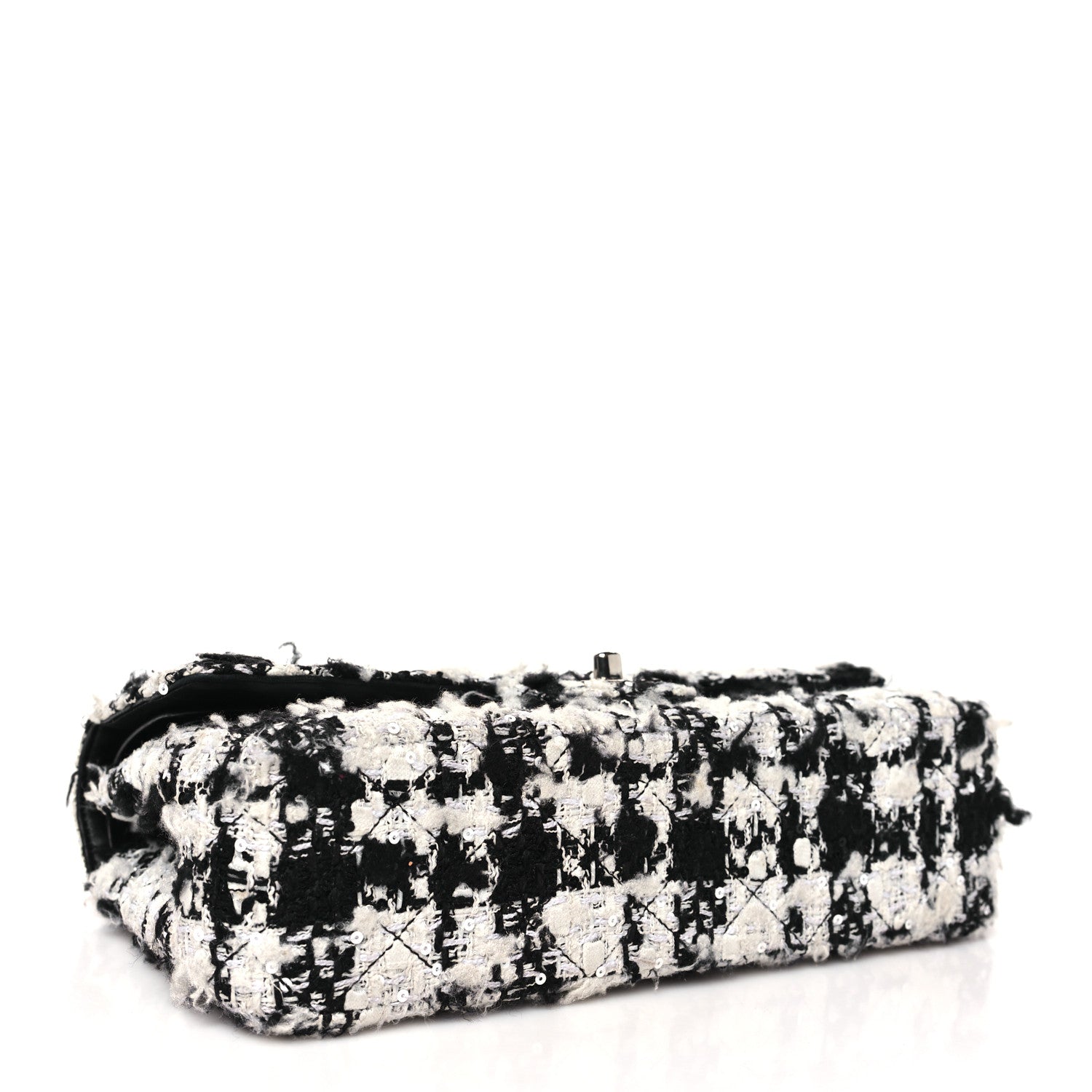 Chanel Tweed Quilted Medium Double Flap Black Ecru White 4 of 10