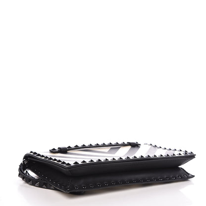 Valentino Garavani Nappa Chevron Striped Rockstud Wristlet Clutch Light Ivory Black 4 of 6