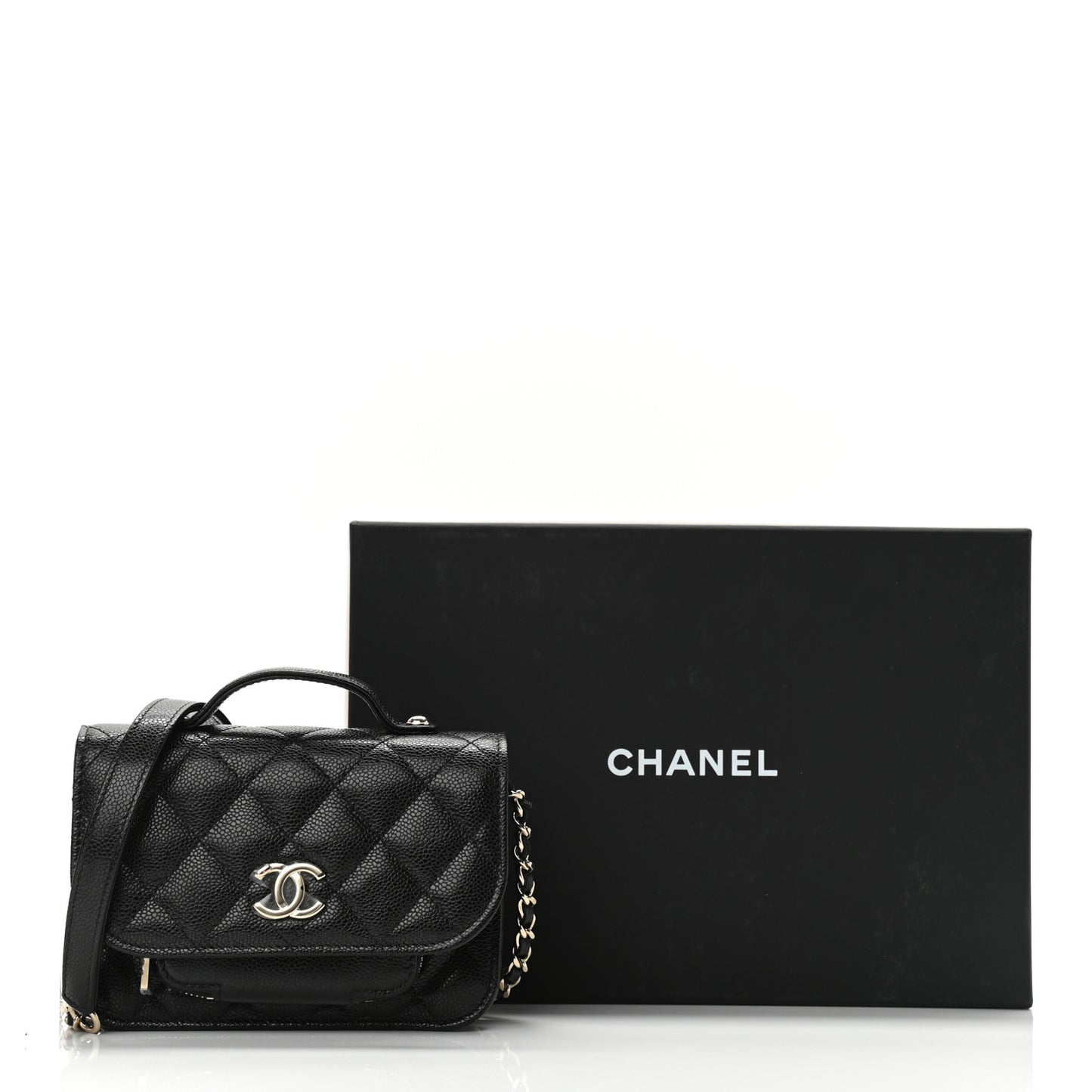 Caviar Quilted Business Affinity Clutch With Chain Black