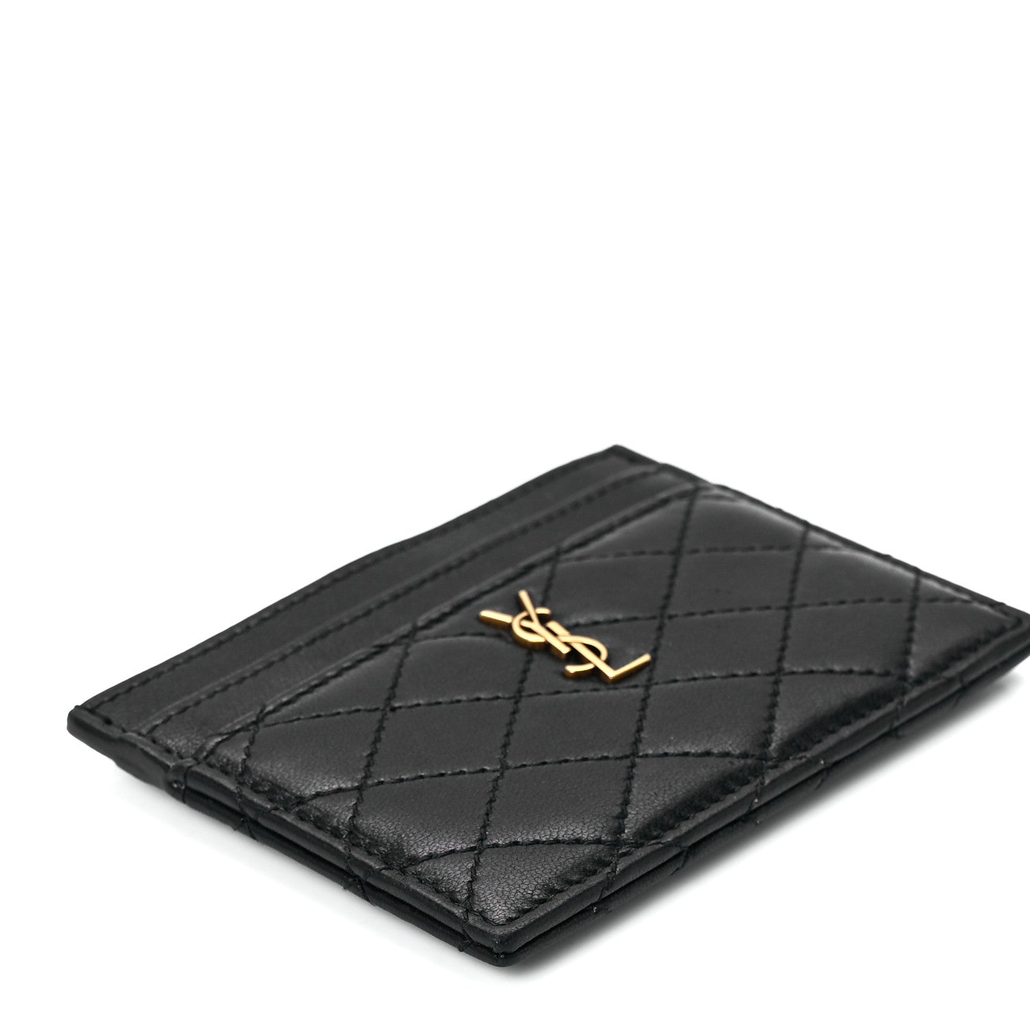 Saint Laurent Lambskin Quilted Monogram Gaby Card Case Black 10 of 12