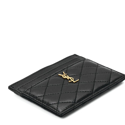 Saint Laurent Lambskin Quilted Monogram Gaby Card Case Black 10 of 12