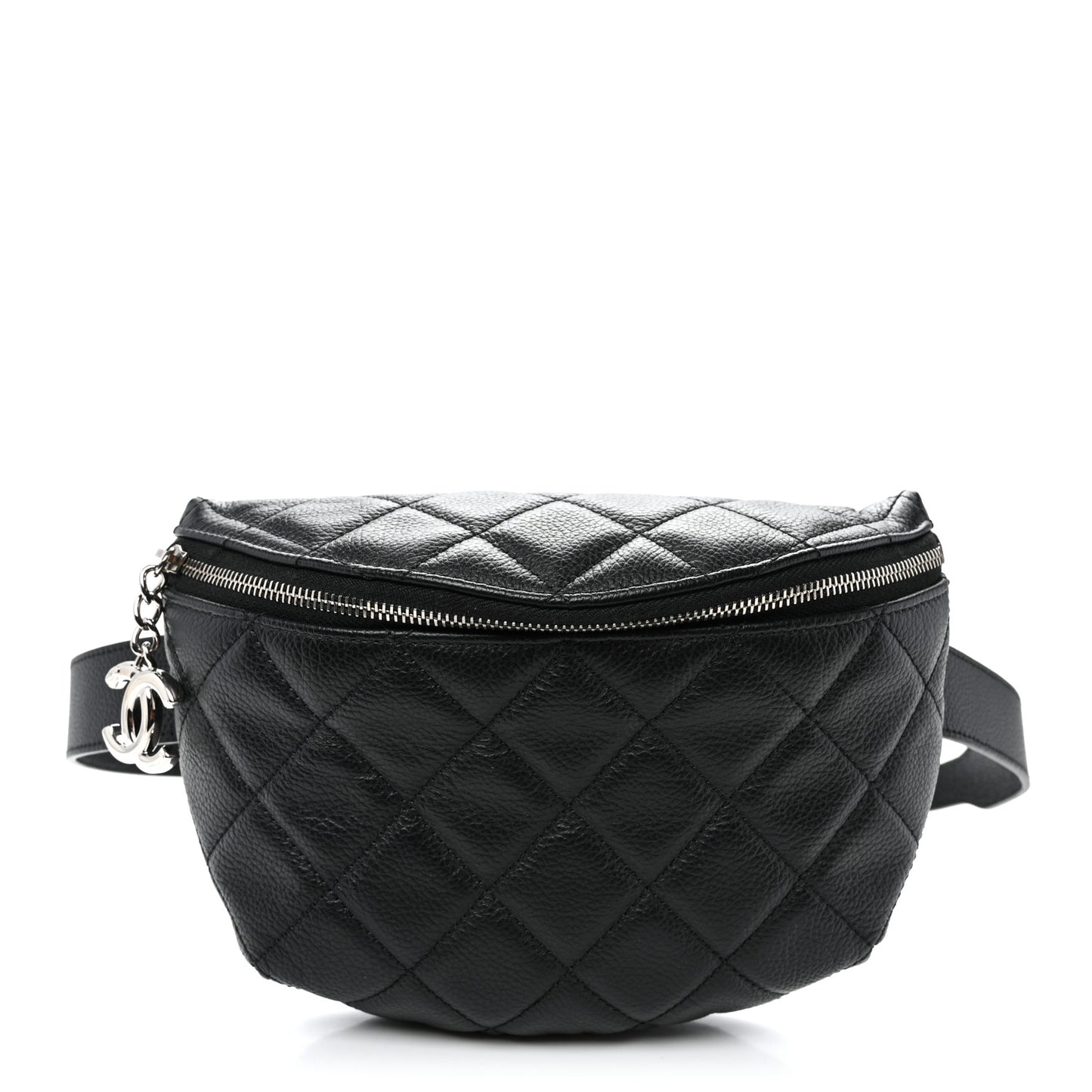 Grained Calfskin Quilted Waist Belt Bag Black