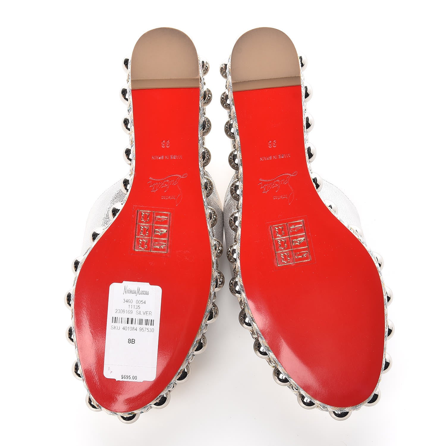 Christian Louboutin Laminato Lizard Embossed Janibasse 60 Mules 38 Latte Silver 5 of 10
