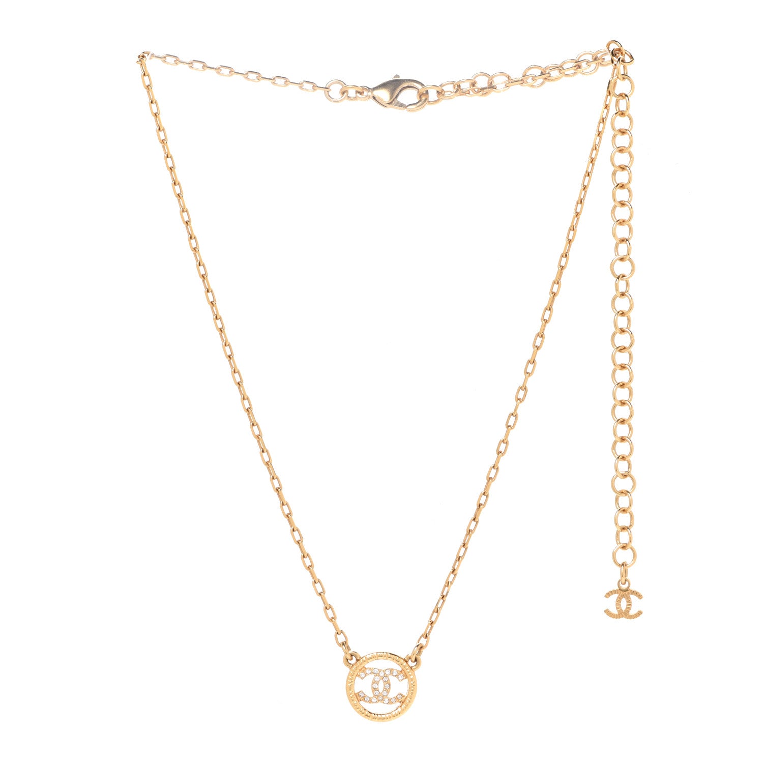 Chanel Crystal Metal CC Round Pendant Necklace Gold 3 of 6