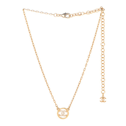 Chanel Crystal Metal CC Round Pendant Necklace Gold 3 of 6