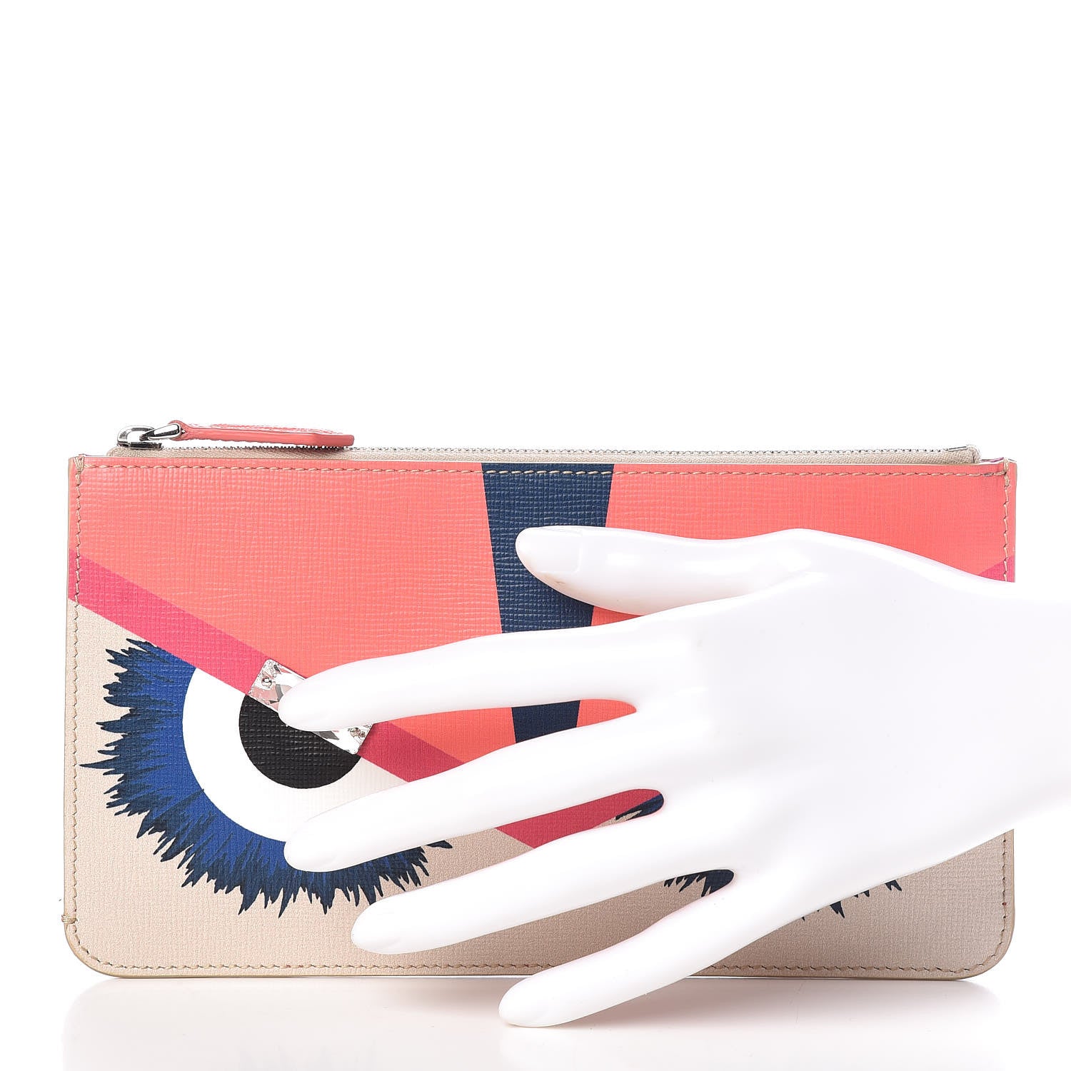 Fendi Vitello Elite Crystal Eye Monster Zip Pouch Bellini Multicolor 2 of 8