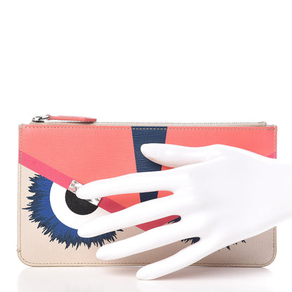 Fendi Vitello Elite Crystal Eye Monster Zip Pouch Bellini Multicolor 2 of 8