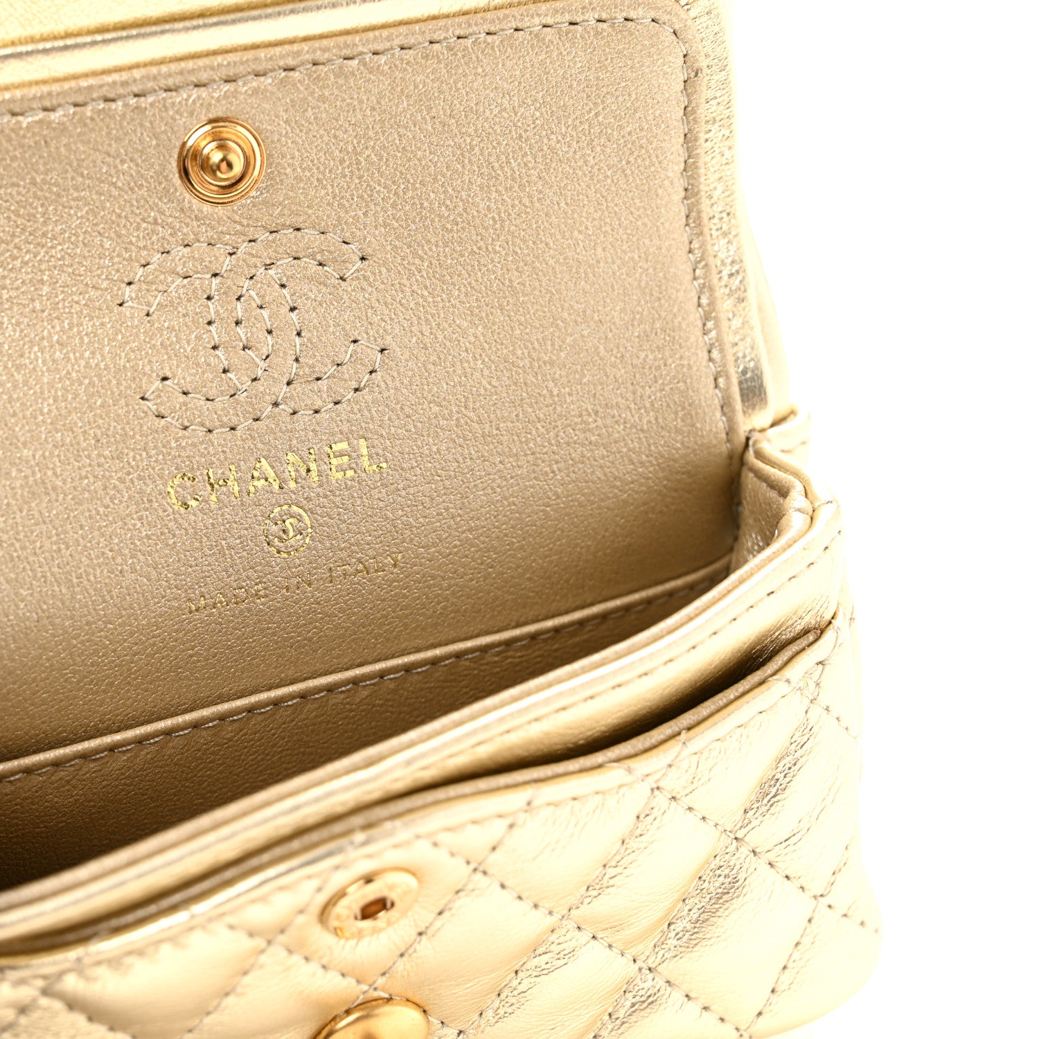 Chanel Metallic Calfskin Quilted Mini Flap Bag Charm With Hook Golden Golden 6 of 8