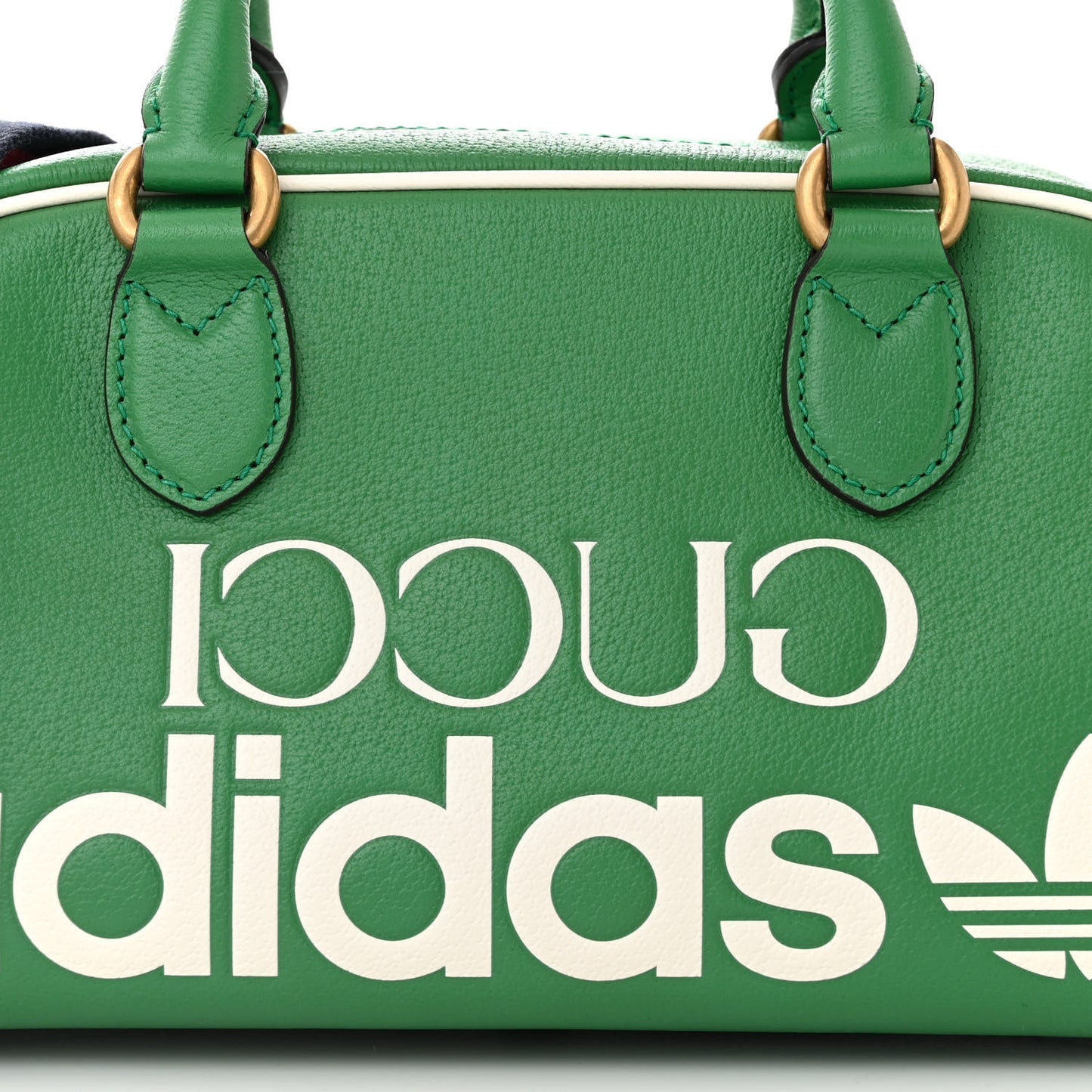 X ADIDAS Textured Dollar Calfskin Web Trefoil Logo Embossed Mini Bowling Bag New Shamarock Off White