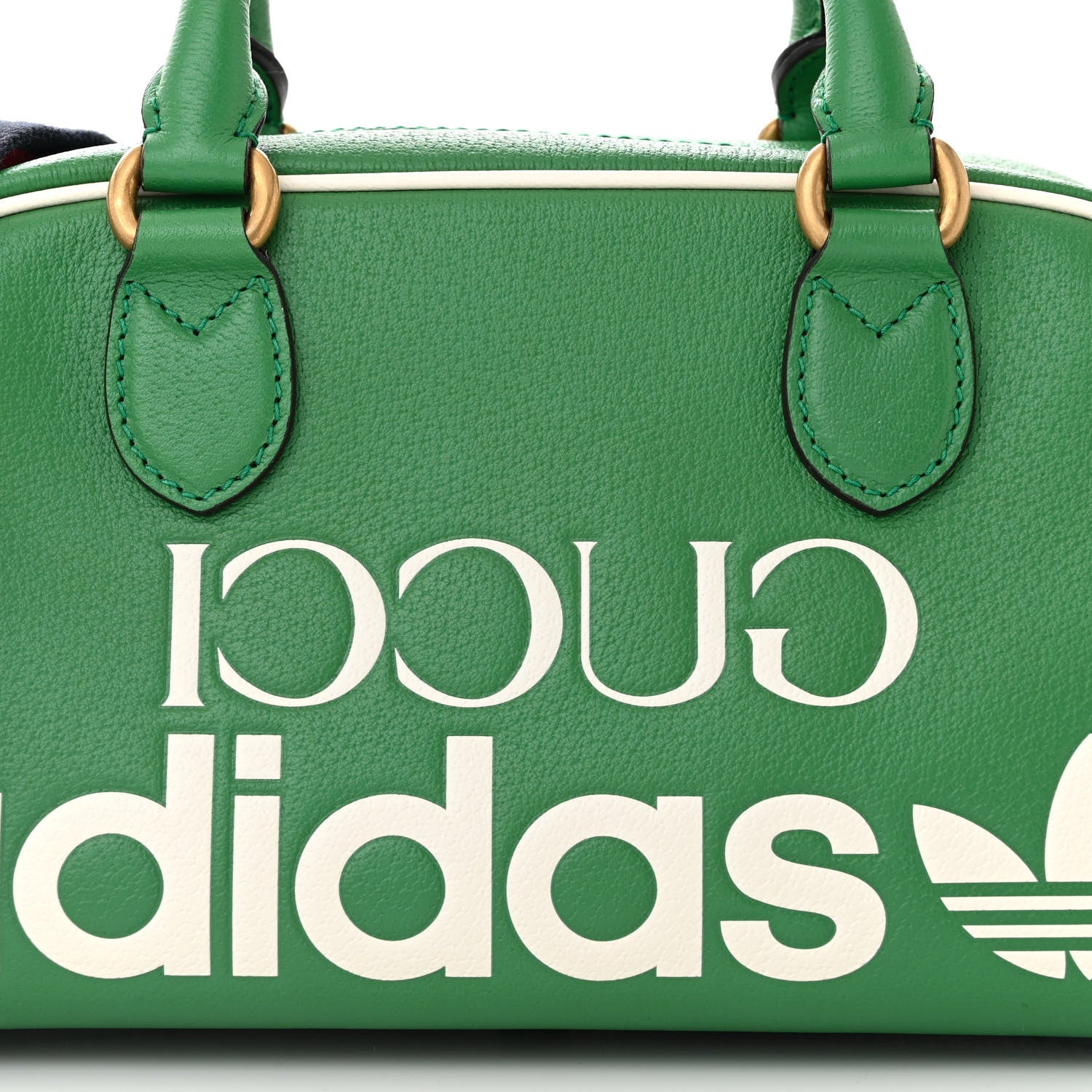 Gucci X ADIDAS Textured Dollar Calfskin Web Trefoil Logo Embossed Mini Bowling Bag New Shamarock Off White 8 of 10
