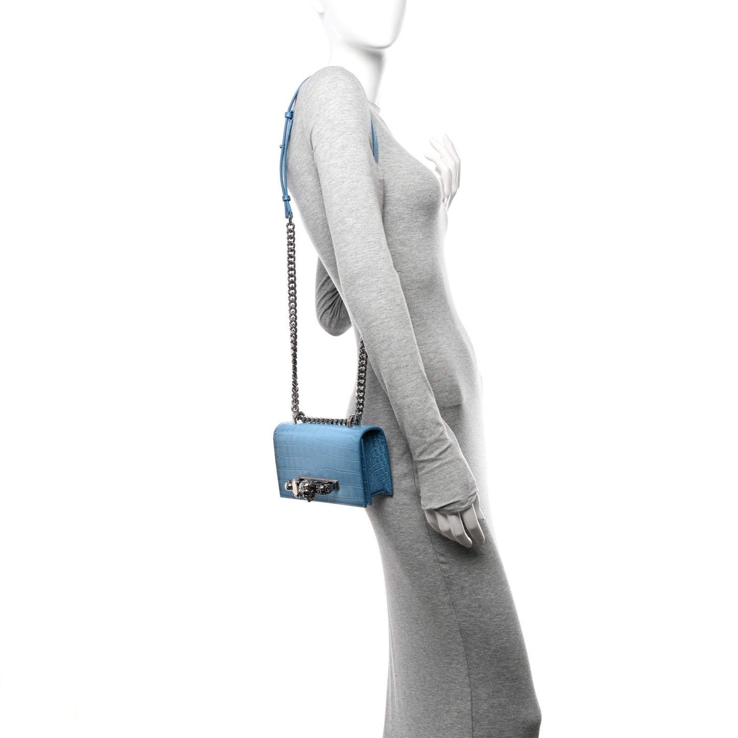Calfskin Crocodile Embossed Knuckle Shoulder Bag Ciel