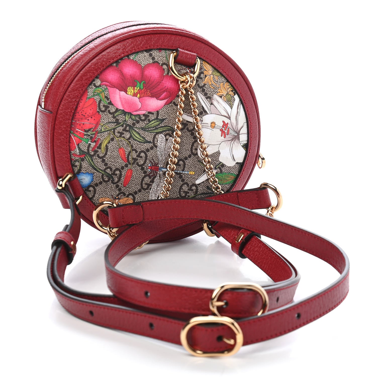 Gucci GG Supreme Monogram Web Flora Mini Ophidia Round Backpack Red 2 of 8