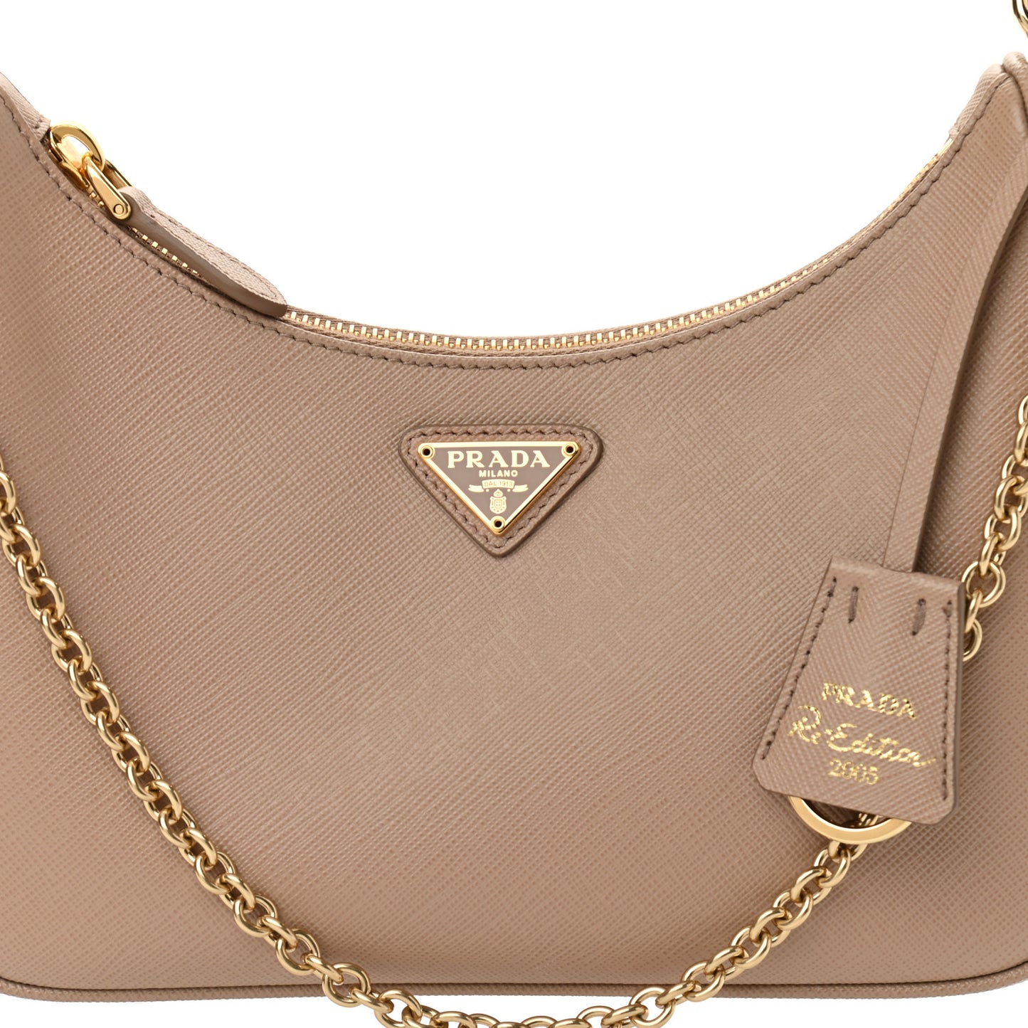 Saffiano Re-Edition 2005 Shoulder Bag Cammeo Beige