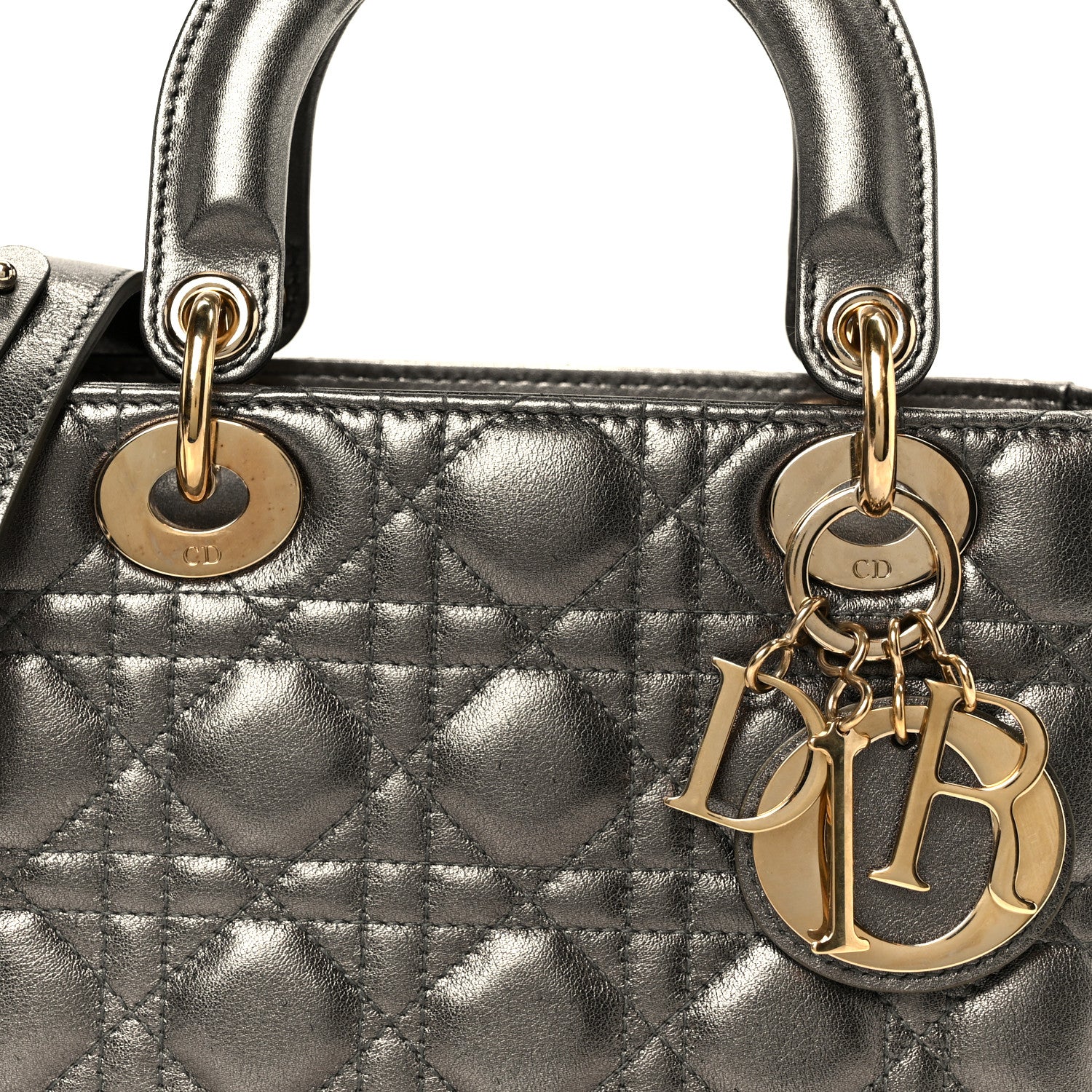 Christian Dior Metallic Lambskin Cannage Small My ABCDior Lady Dior Dark Silver 8 of 10