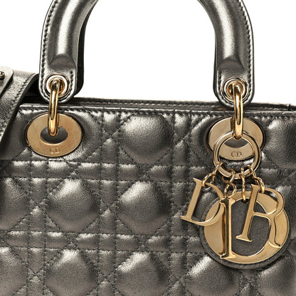 Christian Dior Metallic Lambskin Cannage Small My ABCDior Lady Dior Dark Silver 8 of 10