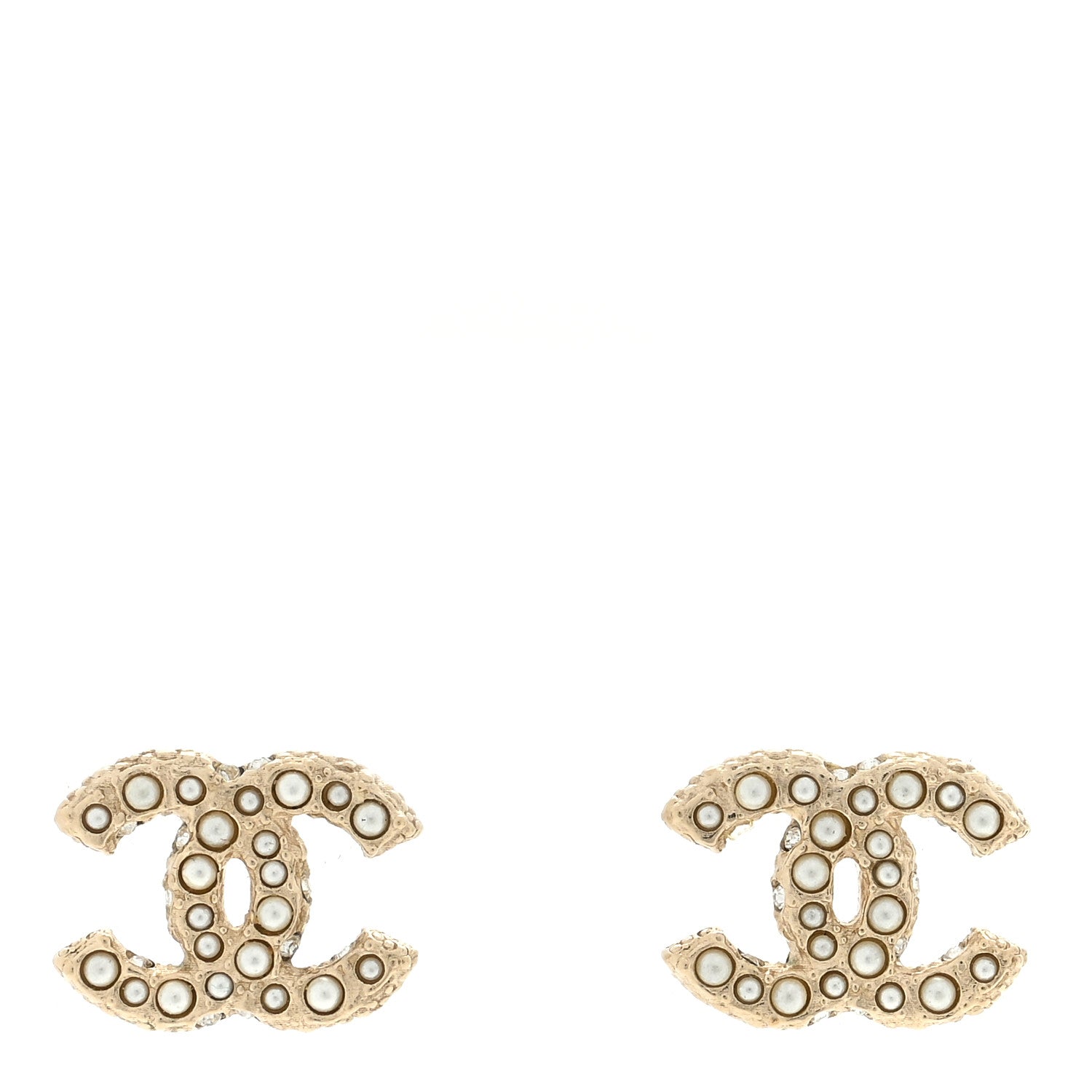 Chanel Pearl Crystal CC Earrings Light Gold 1 of 4