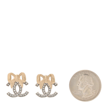 Chanel Crystal CC Bow Earrings Silver Gold 2 of 6