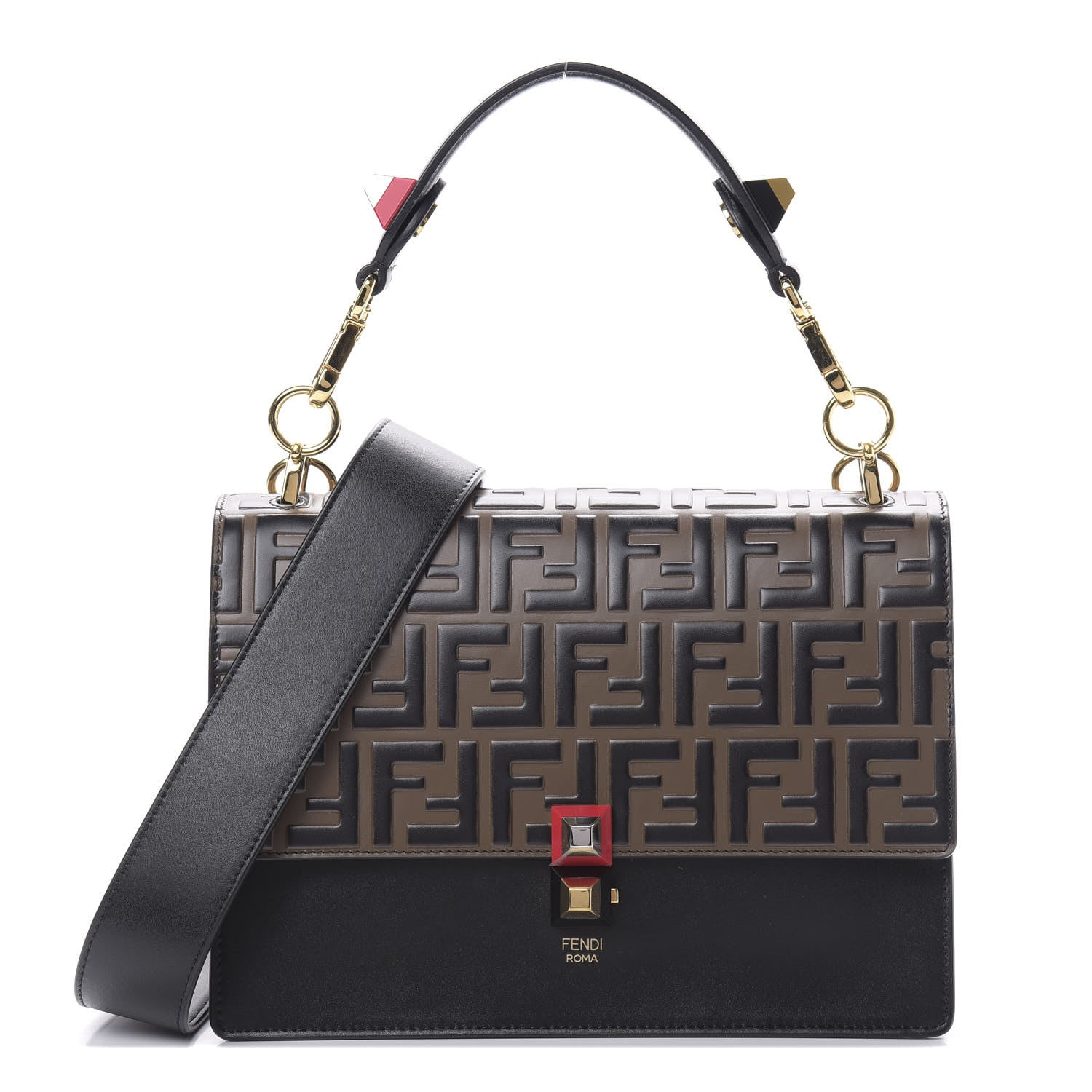 Fendi Vitello Liberty Bi-Color FF 1974 Embossed Kan I Shoulder Bag Black Maya 1 of 10