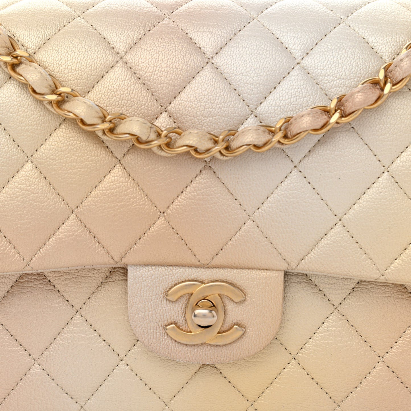 Metallic Goatskin Quilted Ombre Medium Double Flap Gold