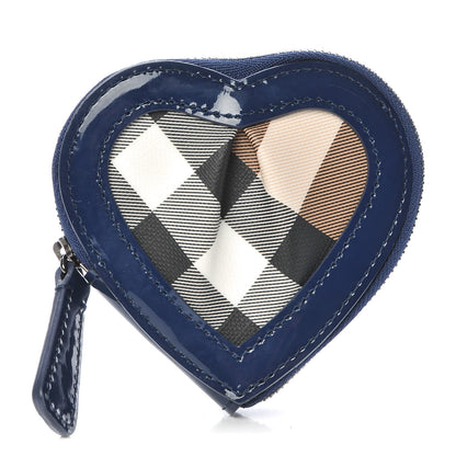 Burberry Patent Nova Check Heart Coin Case Blue 1 of 7