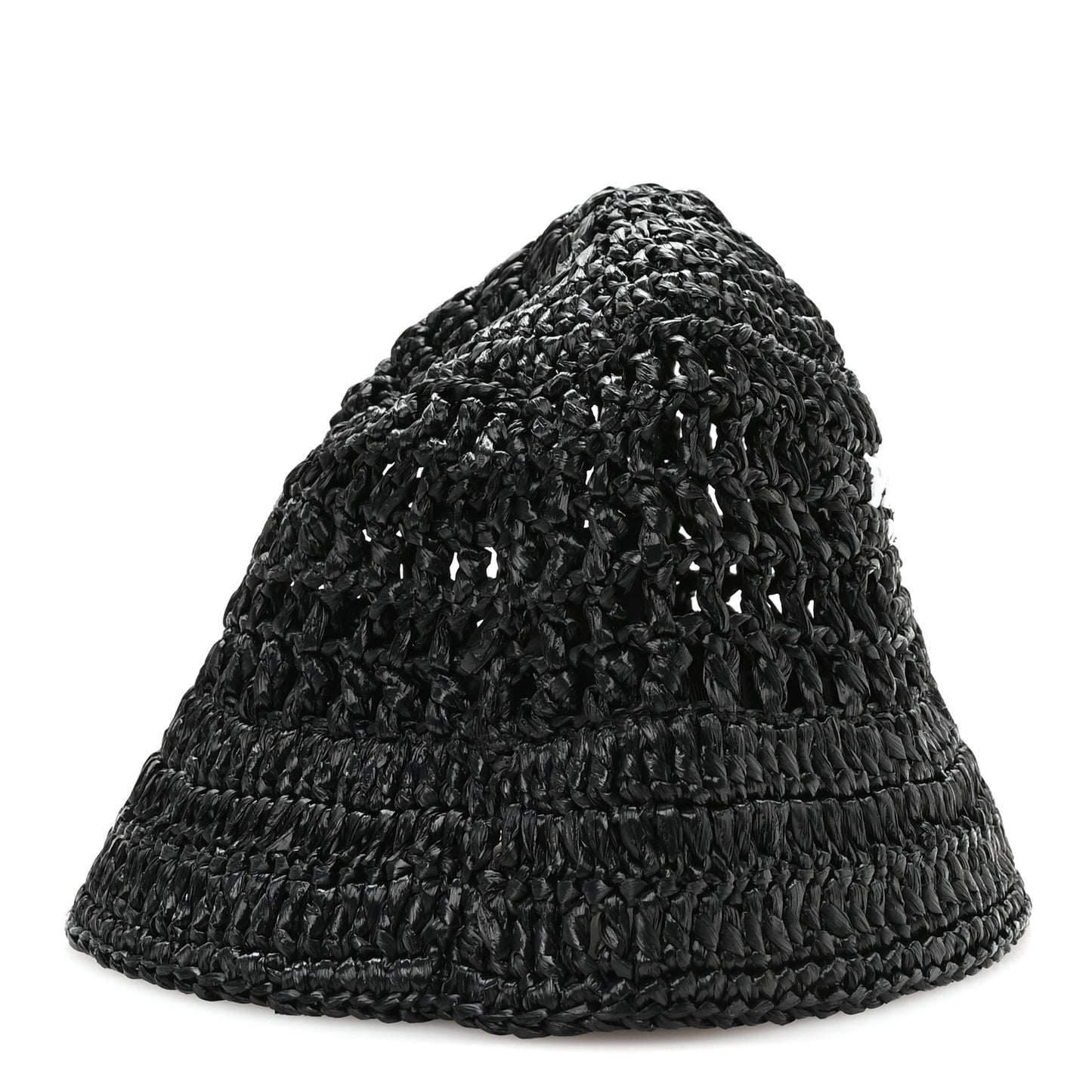 Yarn Raffia Effect Crochet Logo Embroidered Womens Bucket Hat S Black