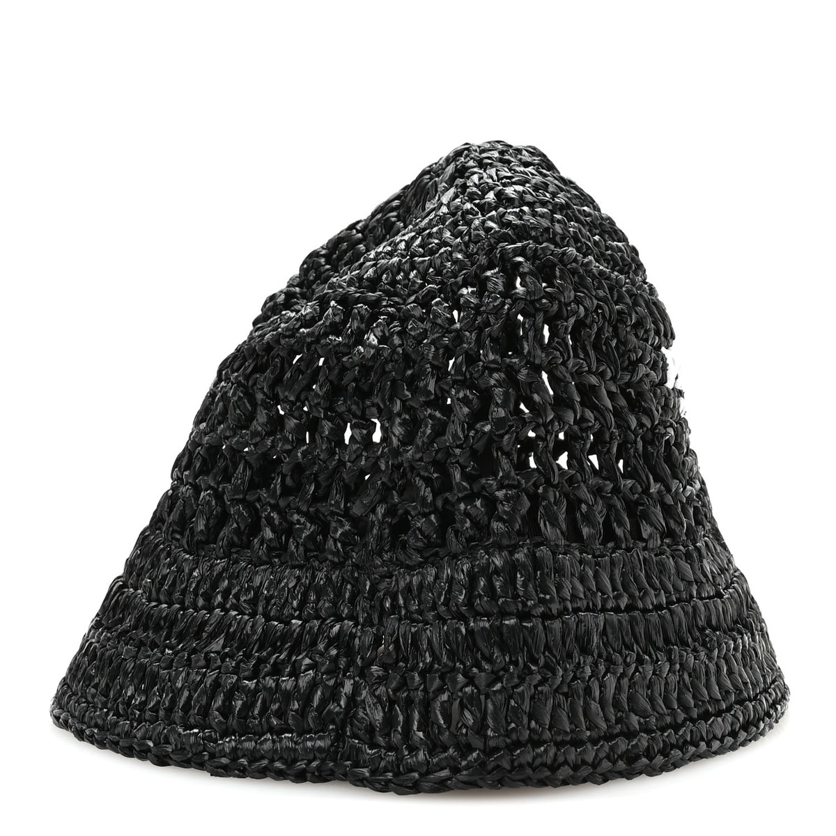 Prada Yarn Raffia Effect Crochet Logo Embroidered Womens Bucket Hat S Black 4 of 9