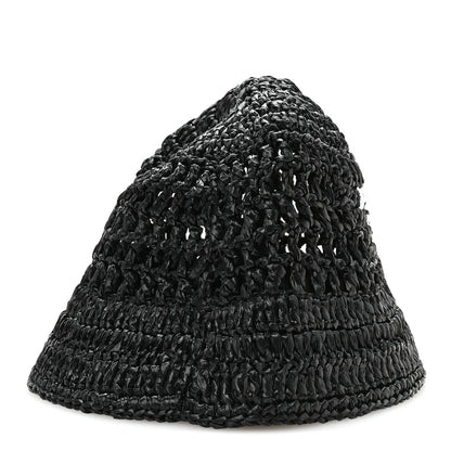 Prada Yarn Raffia Effect Crochet Logo Embroidered Womens Bucket Hat S Black 4 of 9