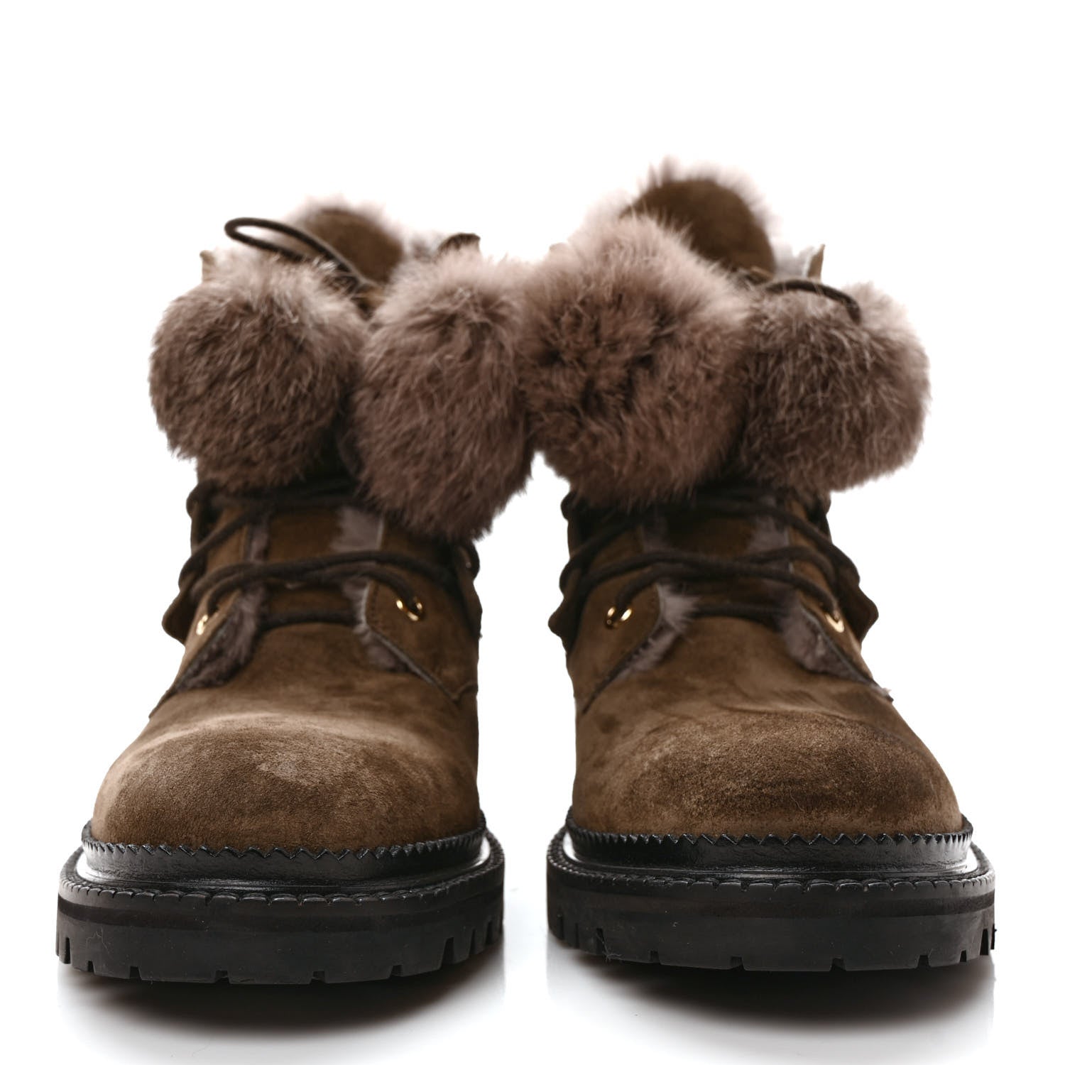Jimmy Choo Suede Rabbit Fur Pom Pom Elba Flat Boots 39 Mink 2 of 8