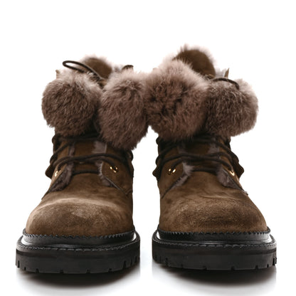 Jimmy Choo Suede Rabbit Fur Pom Pom Elba Flat Boots 39 Mink 2 of 8