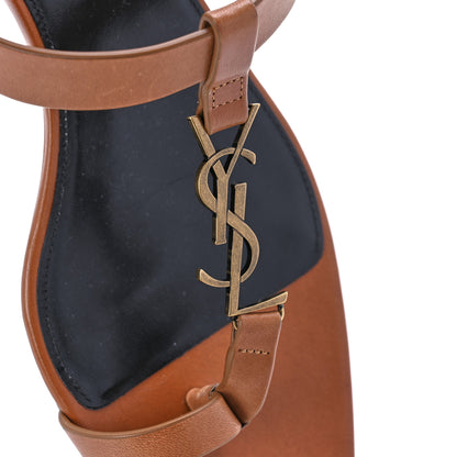 Saint Laurent Calfskin Cassandra Monogram Sandals 37.5 Tan 9 of 9