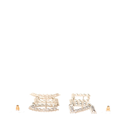 Chanel Crystal Cha-Nel Logo Drop Earrings Gold 3 of 5