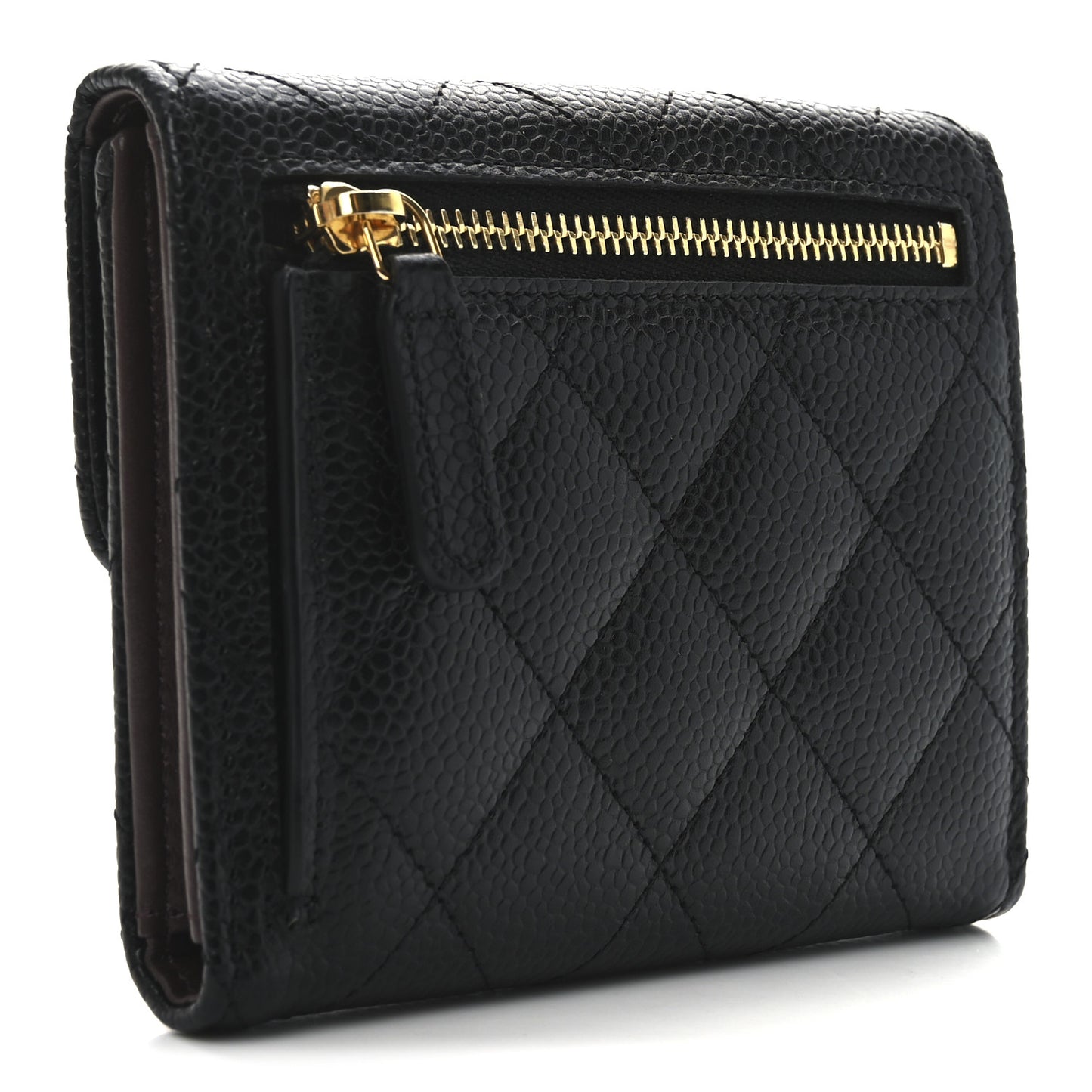 Caviar Quilted Compact Flap Wallet Black