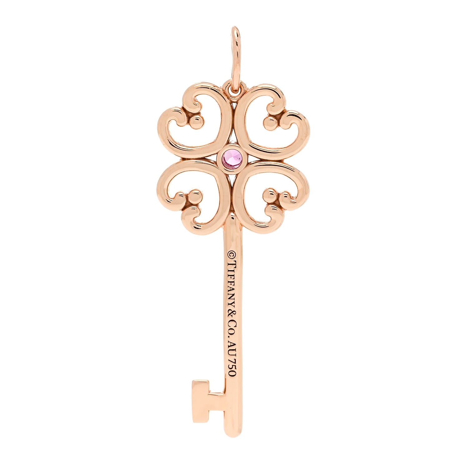 Tiffany 18K Rose Gold Pink Sapphire Quatra Key Pendant 3 of 4