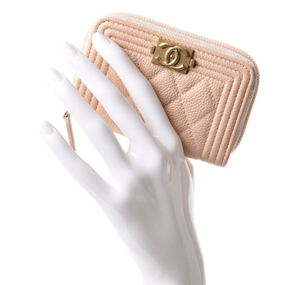 Chanel Caviar Quilted Boy Zip Around Coin Purse Wallet Beige 2 of 9