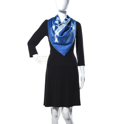 Hermes Silk Please Check In Scarf 90 Bleu Moyen Ciel White 2 of 5