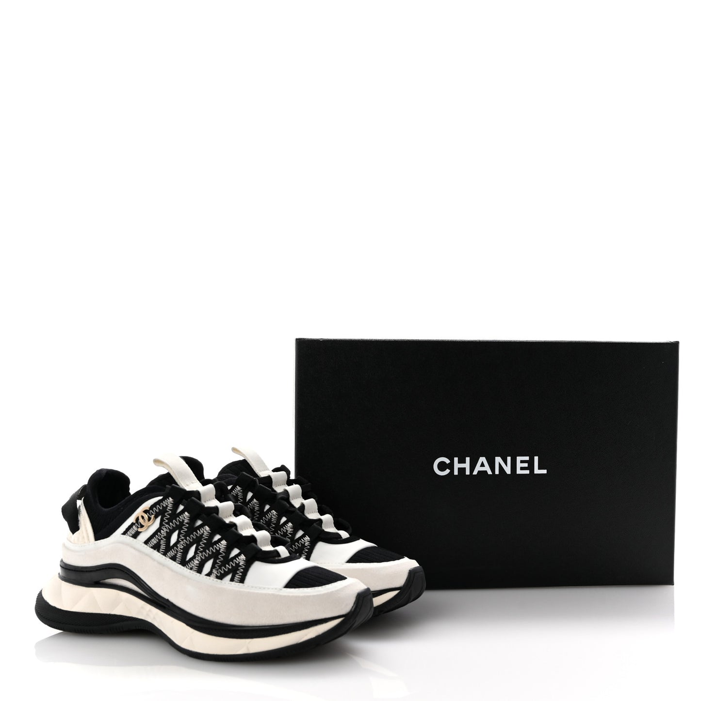 Fabric Suede Calfskin Sneakers 36 White Black