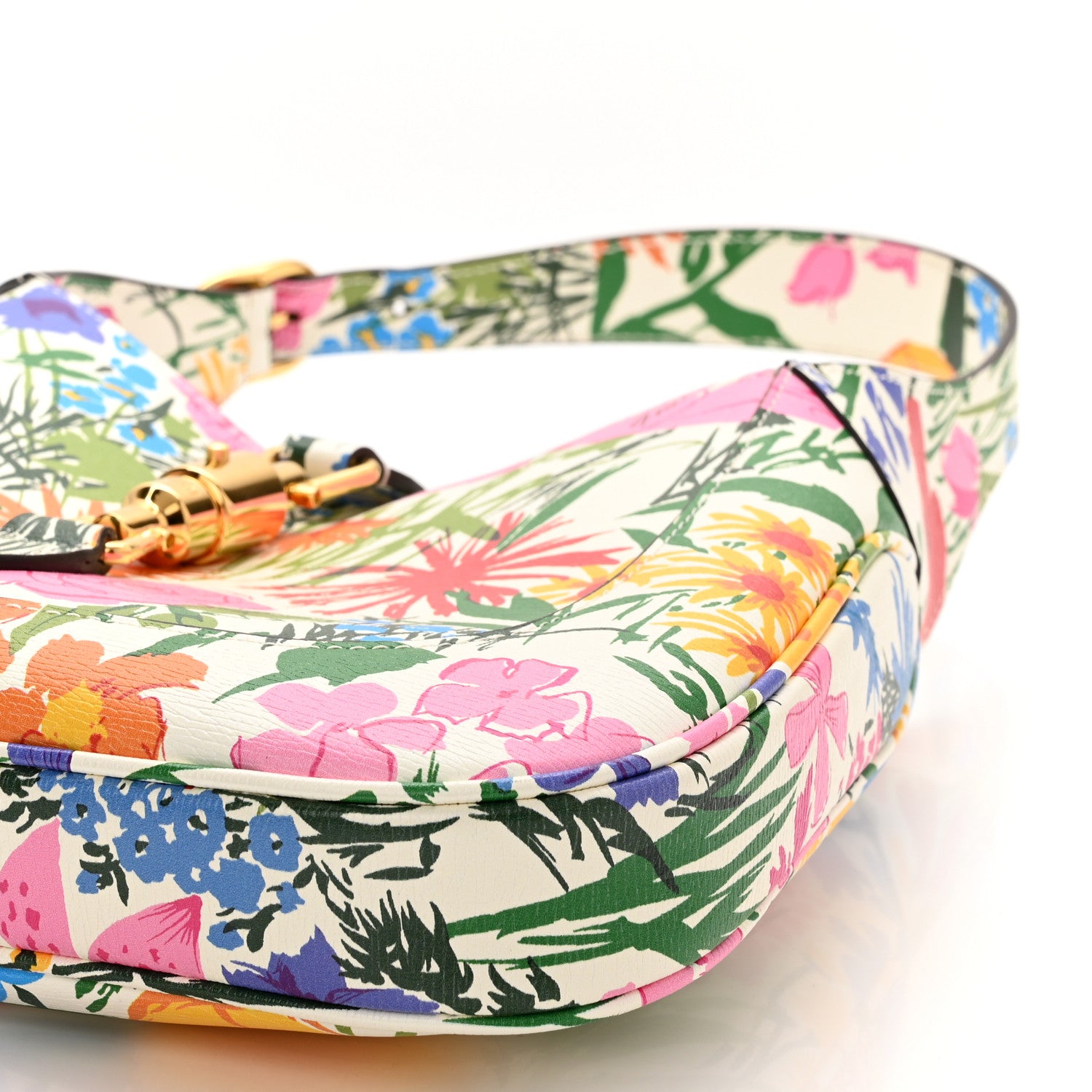 Gucci X KEN SCOTT New Shangai Calfskin Jardin D'Avril Floral Print Small Jackie 1961 Hobo Ivory Pink 10 of 11