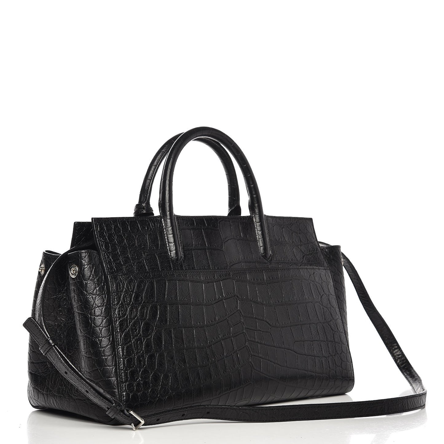 Calfskin Crocodile Embossed Small Cabas Rive Gauche Black