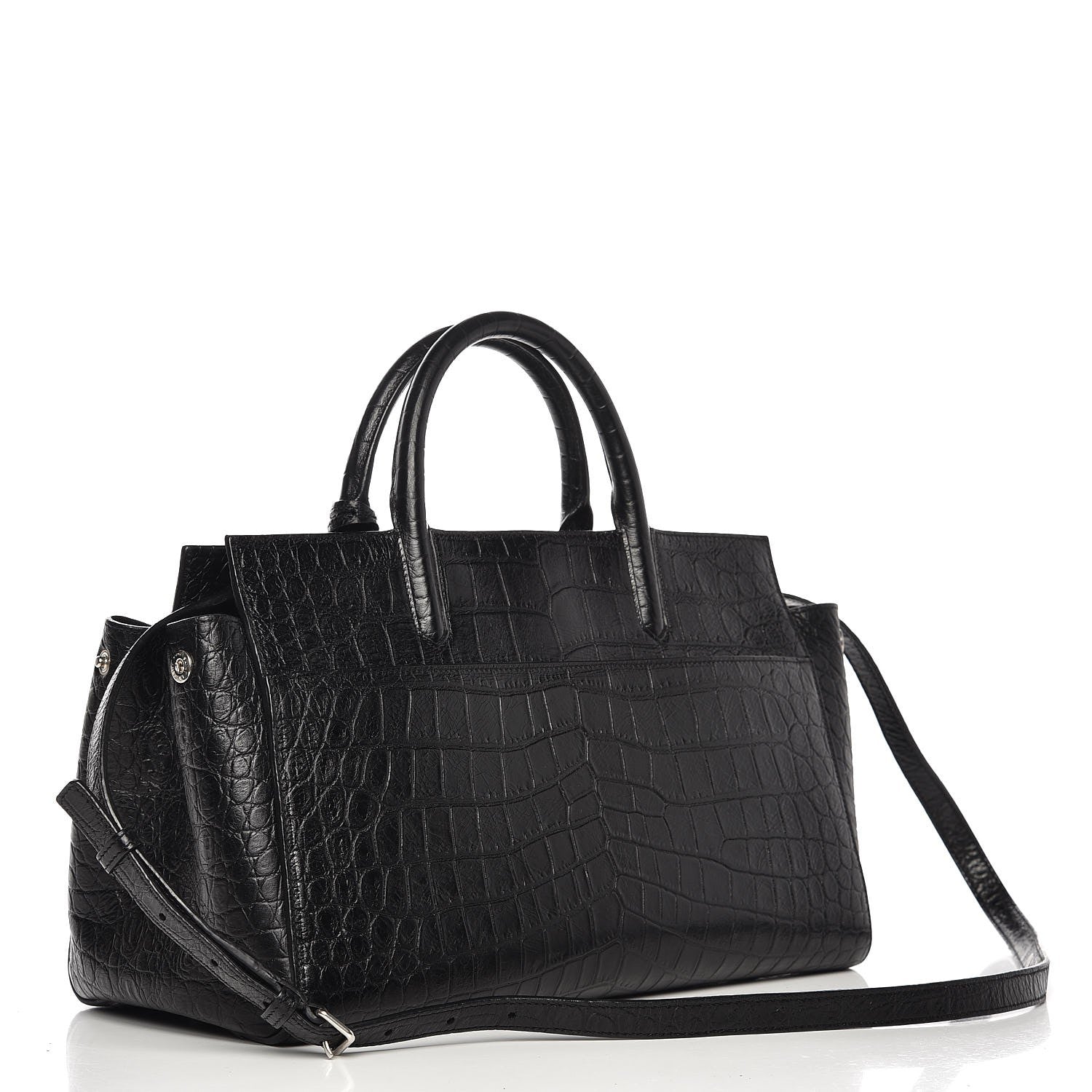 Saint Laurent Calfskin Crocodile Embossed Small Cabas Rive Gauche Black 3 of 12