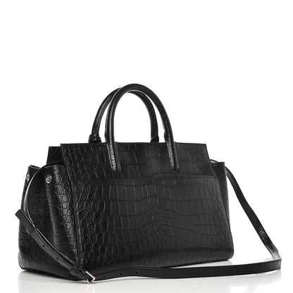 Saint Laurent Calfskin Crocodile Embossed Small Cabas Rive Gauche Black 3 of 12