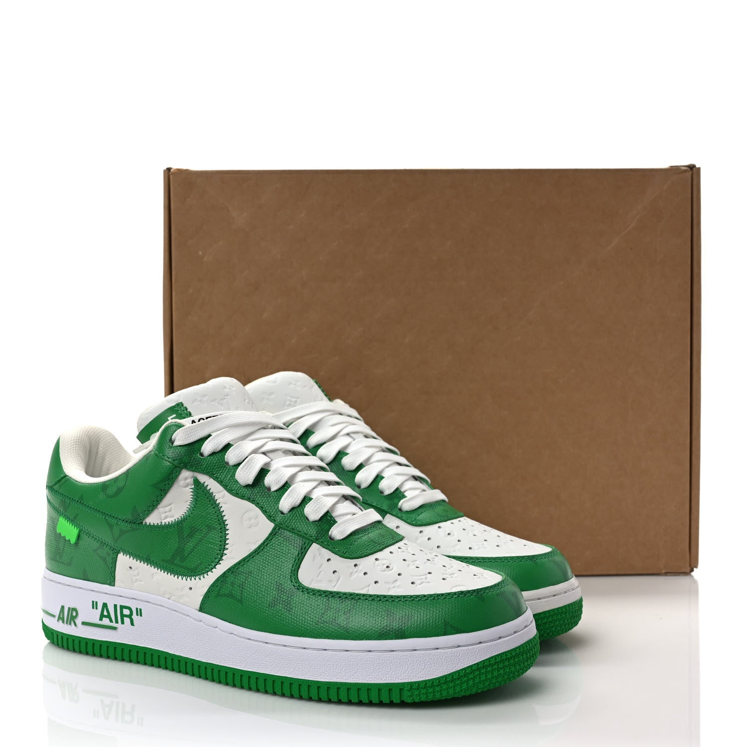 Louis Vuitton X NIKE AIR FORCE 1 Calfskin Monogram Mens Low Top Sneakers 8.5 Green 10 of 10