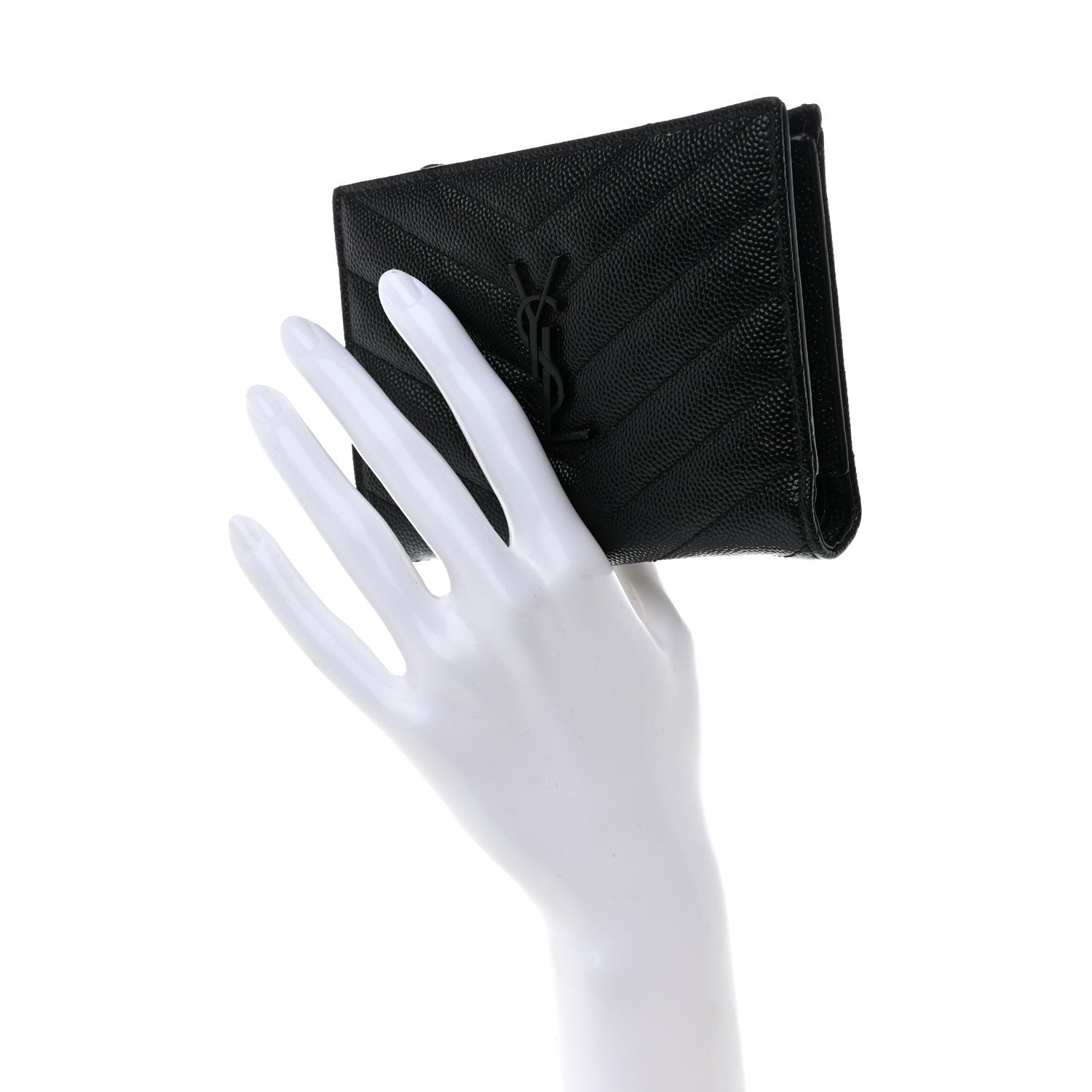 Saint Laurent Grain De Poudre Matelasse Chevron Monogram Zipped Two-Part Wallet Black 2 of 10