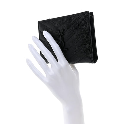 Saint Laurent Grain De Poudre Matelasse Chevron Monogram Zipped Two-Part Wallet Black 2 of 10