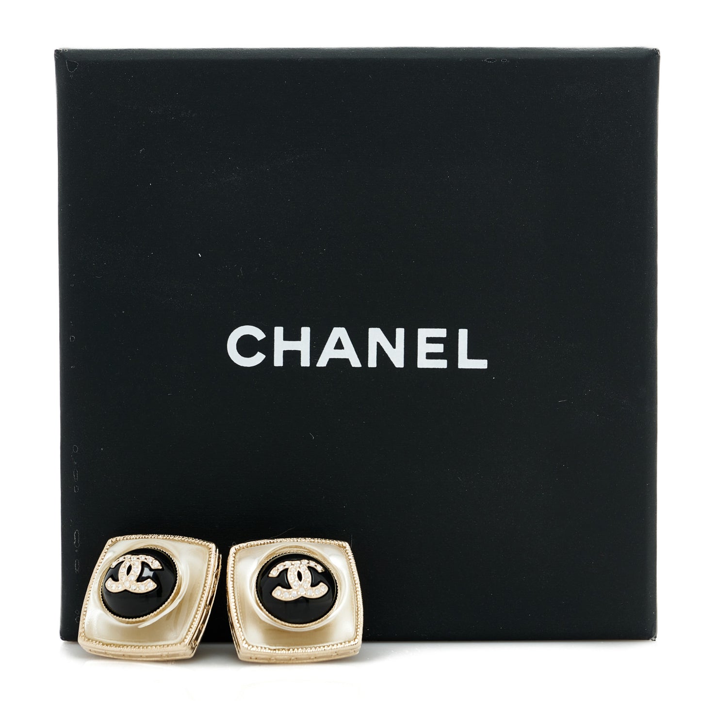 Metal Glass Pearl Strass CC Clip On Earrings Black Gold