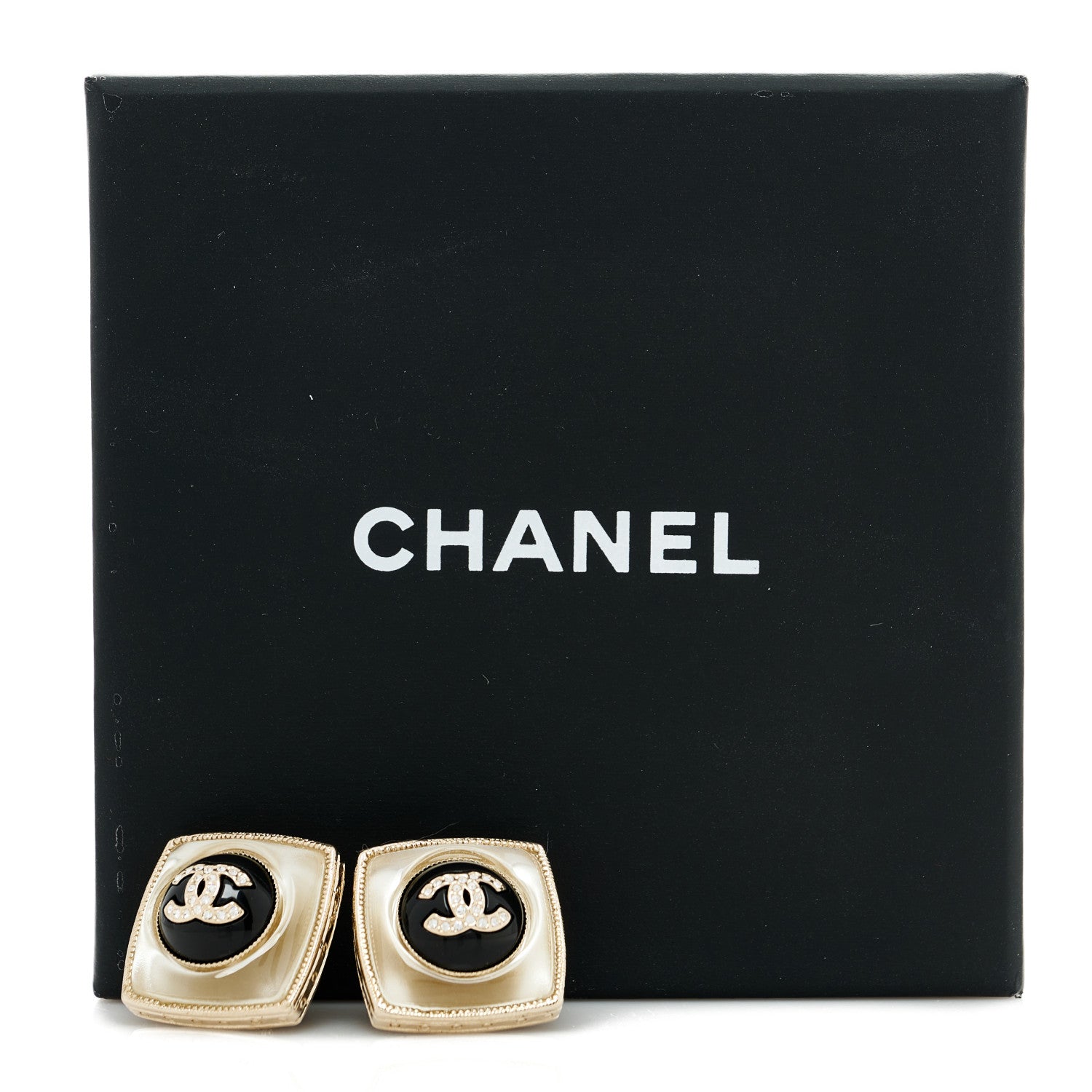Chanel Metal Glass Pearl Strass CC Clip On Earrings Black Gold 5 of 5