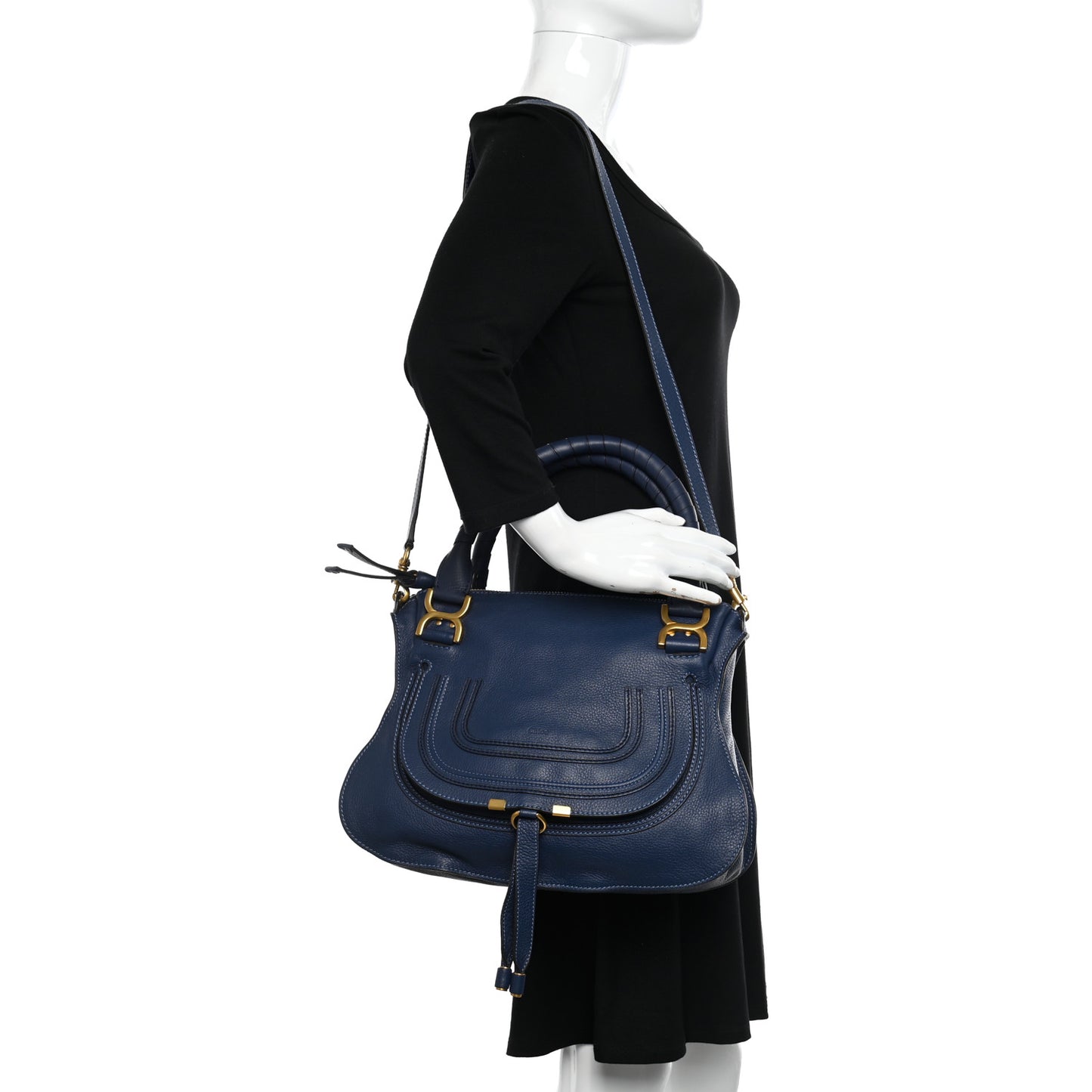 Calfskin Medium Marcie Satchel Royal Navy